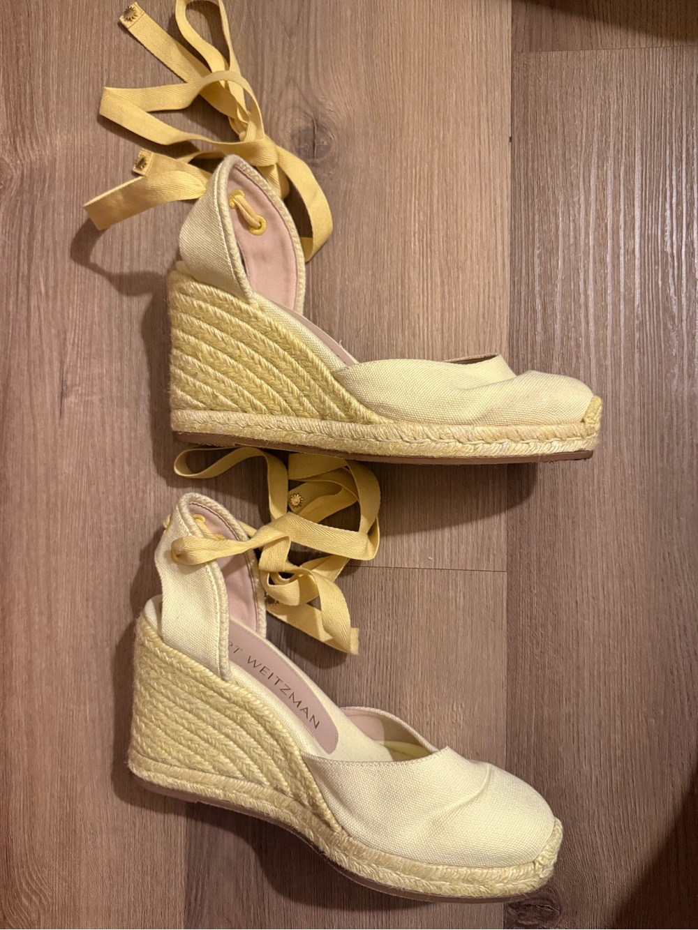 Stuart Weitzman Pale Yellow Espadrille Wedge Sandals - Picture 5 of 12